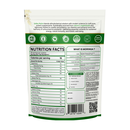 Organic Moringa Powder 16oz - Pure Green Superfood