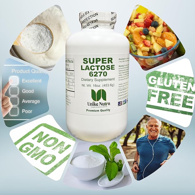 Unike Nutra Super Lactose Powder |Healthy Sweeteners for Cooking & Baking, Sugar Powder Filler | 16 Oz Pack of 1