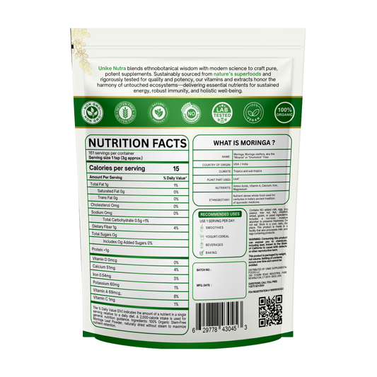 Organic Moringa Powder 16oz - Pure Green Superfood