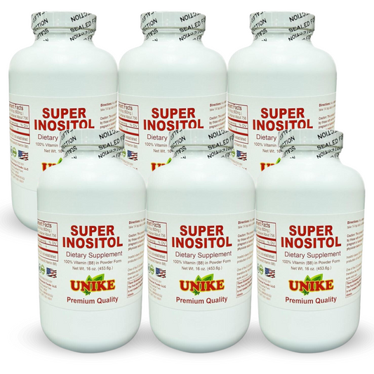 Super Inositol Dietary Supplement, Inositol (Vitamin B8) Powder, Vegan 16 Oz (Pack of 6)- Unike Nutra