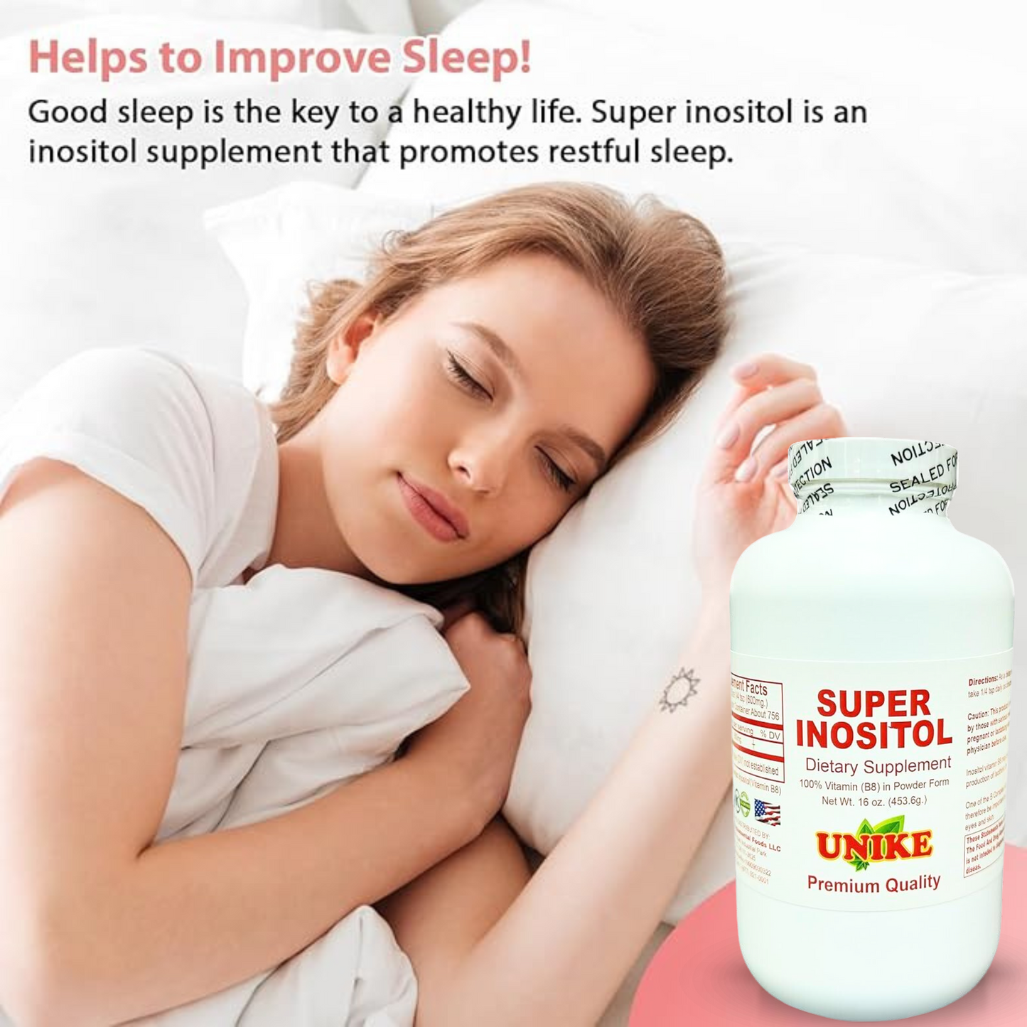 Super Inositol Dietary Supplement, Inositol (Vitamin B8) Powder, Vegan 16 Oz (Pack of 6)- Unike Nutra