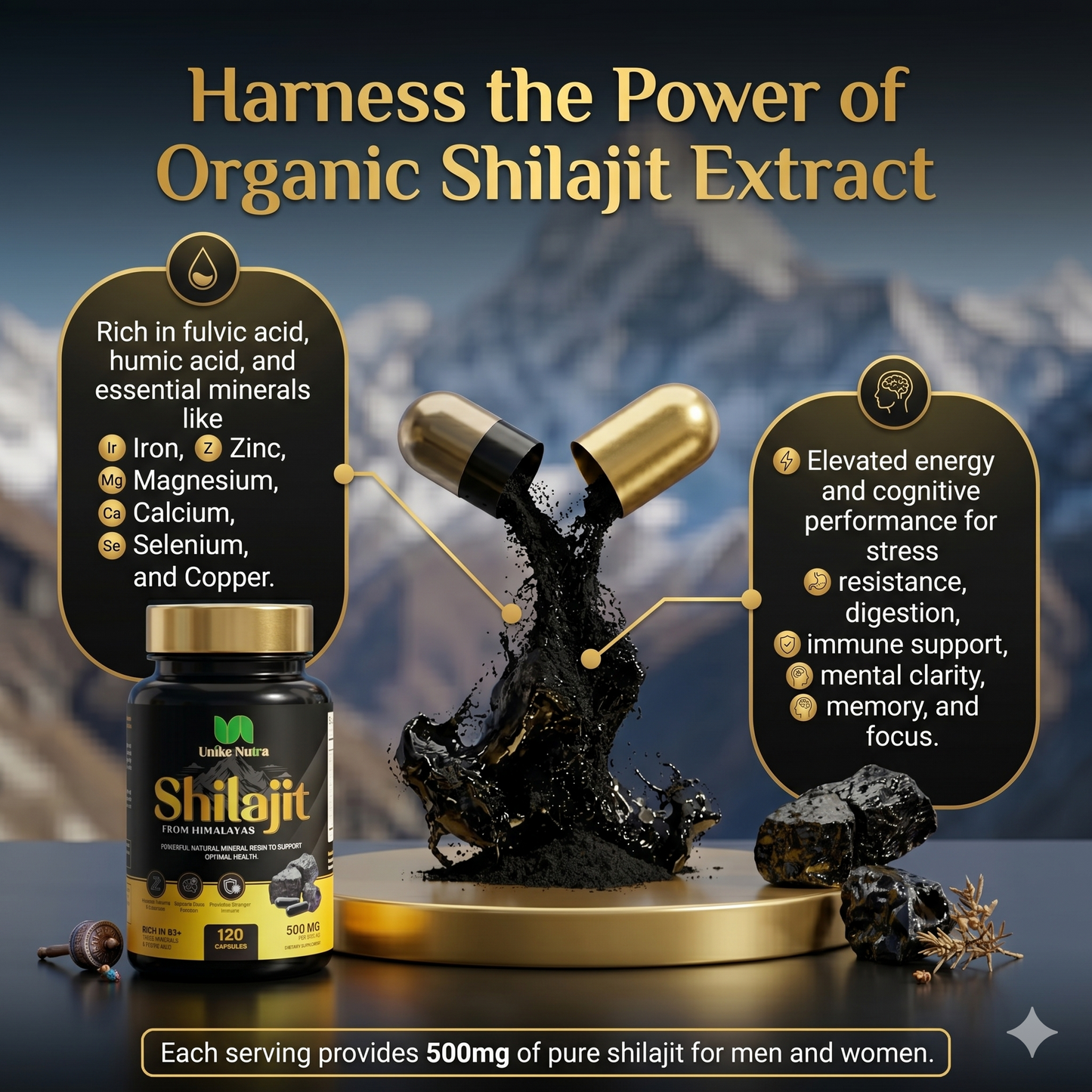 Himalayan Shilajit Capsules – Traditional Mineral Resin for Vitality